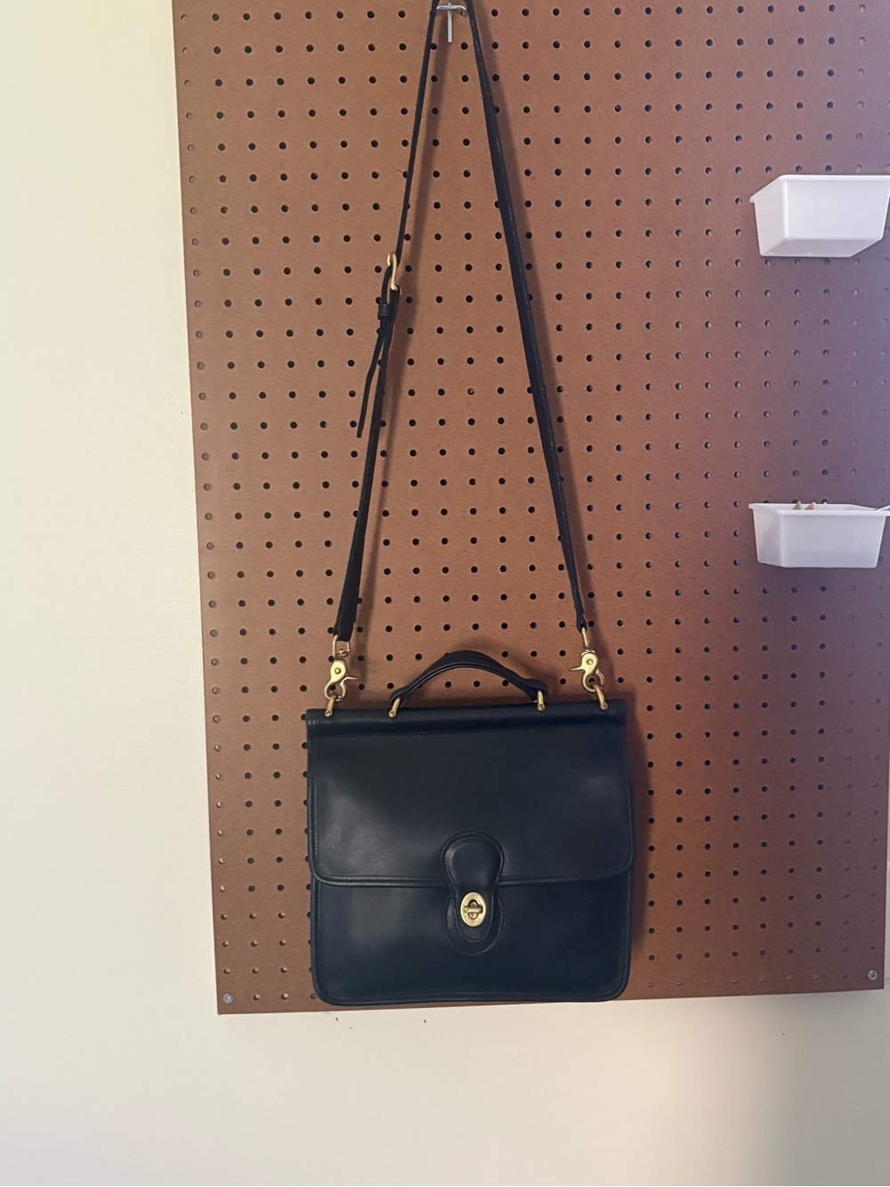 Vintage Coach Black Leather Willis Crossbody/Satchel Bag 9927